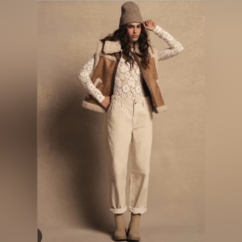 NWOT AE Corduroy Paper Bag  Barrel Pant Womens Size 00 REGULAR Cream/Ivory